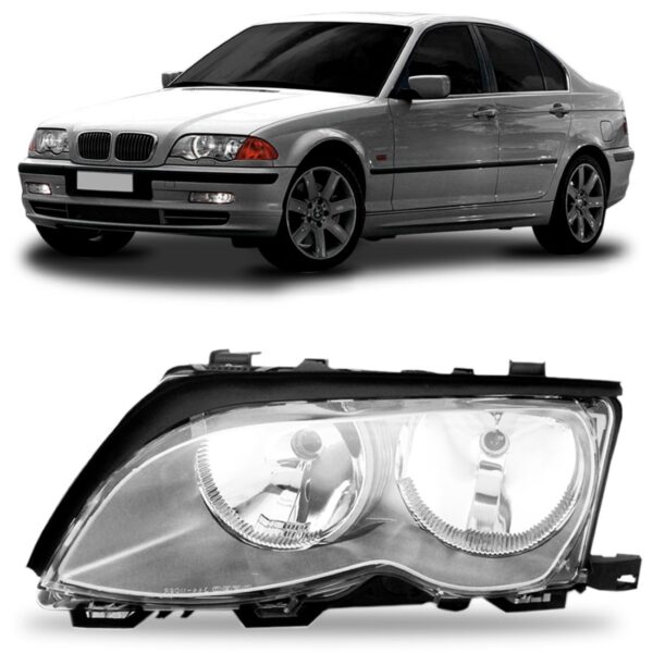 Farol Bmw Série3 1999 2000 2001 Máscara Cinza Lente Acrílico Lado Esquerdo