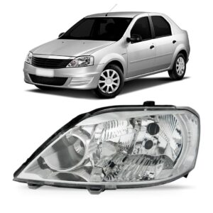 Farol Logan 2011 2012 2013 Cromado Manual 1ª Linha - Esquerdo/motorista