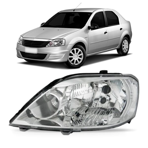 Farol Logan 2011 2012 2013 Cromado Manual 1ª Linha - Esquerdo/motorista