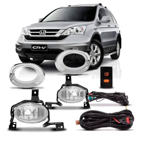 Kit Farol Neblina Milha Crv 2010 2011 Com Moldura Cromada Transparente
