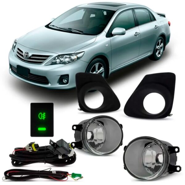 Kit Farol Auxiliar Corolla 2012 À 2014 Com Grade Aro Preto