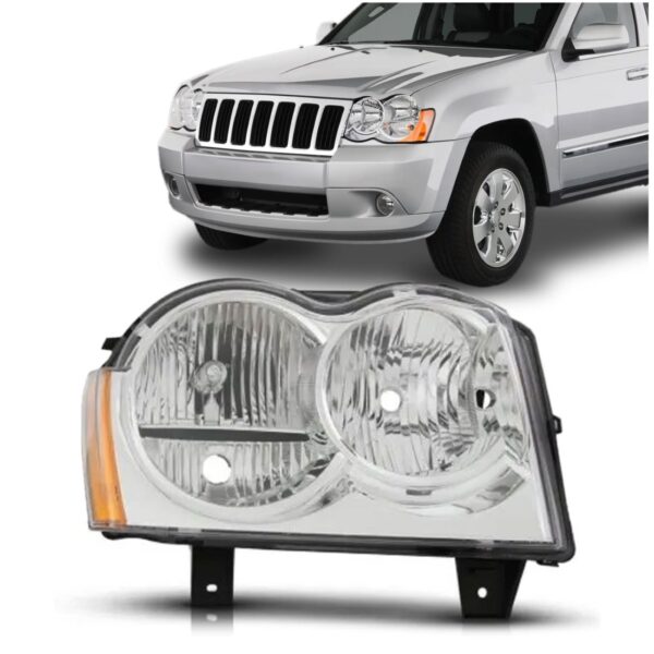 Farol Para Grand Cherokee 2008 2009 2010 Cromado 1ª Linha - Direito/passageiro