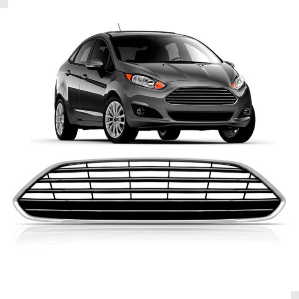 Grade Radiador New Fiesta 2013 A 2016 Preto C/ Friso Cromado Fosco