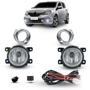 Kit Farol Milha Auxiliar Sandero 15 16 17 C/ Moldura Cromada