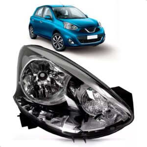 Farol March 2014 15 16 17 18 19 2020 Manual Cromado E Preto  Lado Direito