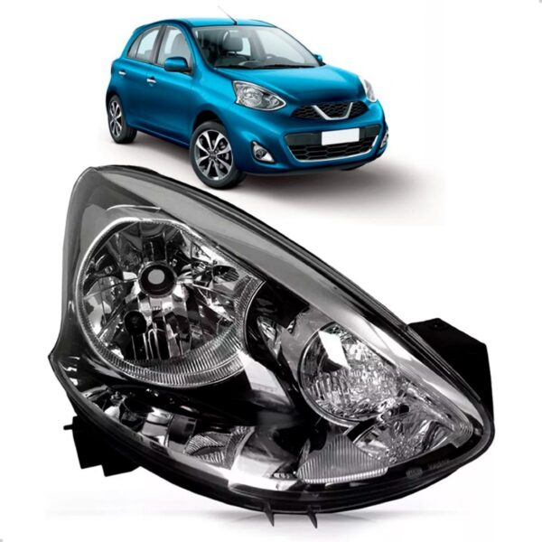 Farol March 2014 15 16 17 18 19 2020 Manual Cromado E Preto  Lado Direito