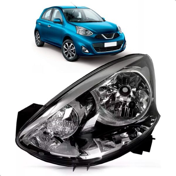 Farol March 2014 15 16 17 18 19 2020 Manual Cromado E Preto  Lado Esquerdo