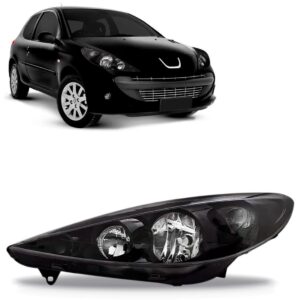 Farol Peugeot 207 09 10 11 12 13 Máscara Negra 1ª Linha - Esquerdo/motorista