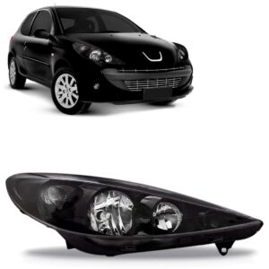Farol Peugeot 207 09 10 11 12 13 Máscara Negra 1ª Linha - Direito/passageiro