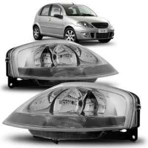 Farol C3 03 04 2005 2006 2007 A 2012 Mascara Negra 1ª Linha - Esquerdo/motorista