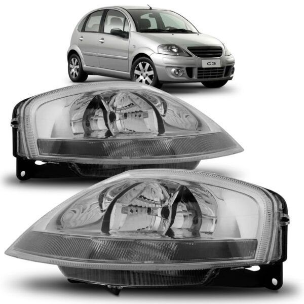 Farol C3 03 04 2005 2006 2007 A 2012 Mascara Negra 1ª Linha - Esquerdo/motorista