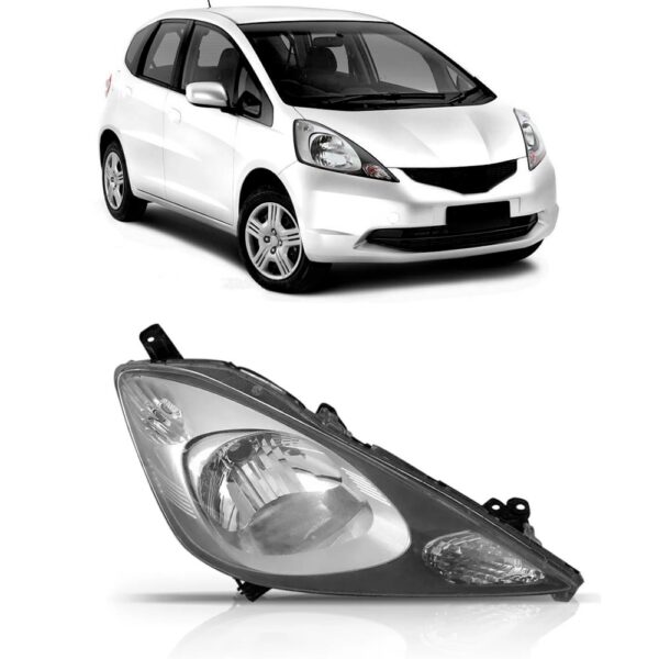 Farol New Fit 2009 A 2012 Manual Cinza Lado Direito