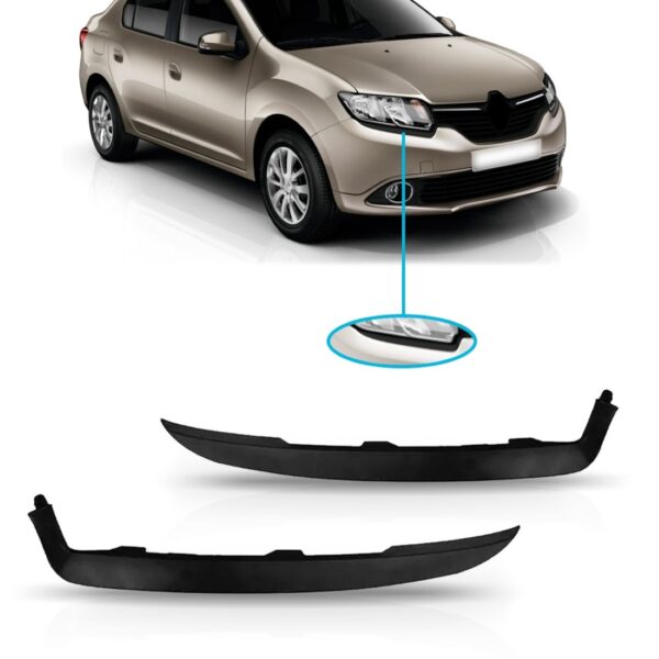Par Moldura Friso Farol Sandero E Stepway 15/19 Logan 14/19 Preto