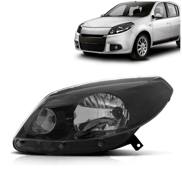 Farol Sandero 2012 2013 2014 Manual Máscara Negra 1ª Linha - Esquerdo/motorista