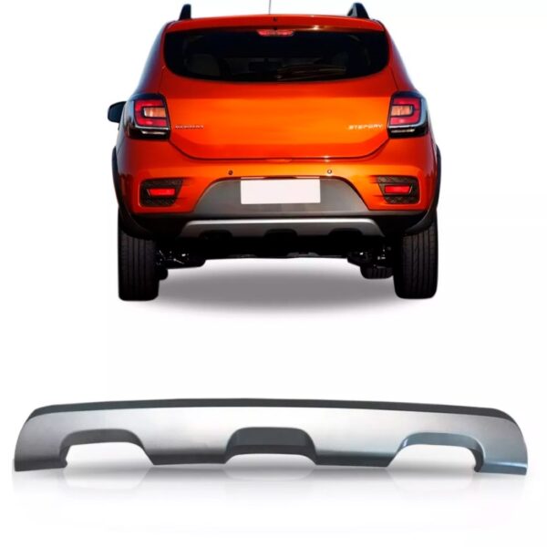 Aplique Parachoque Traseiro Sandero Stepway 2015 16 17 Prata Cinza-escuro