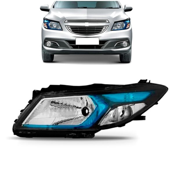 Farol Onix Prisma 2013 2014 2015 2016 Cromado Máscara Azul Lado Esquerdo
