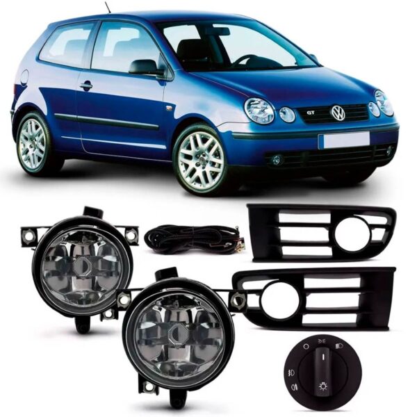 Kit Farol Neblina Milha Auxiliar Polo 2003 À 2006 Com Grade Cristal