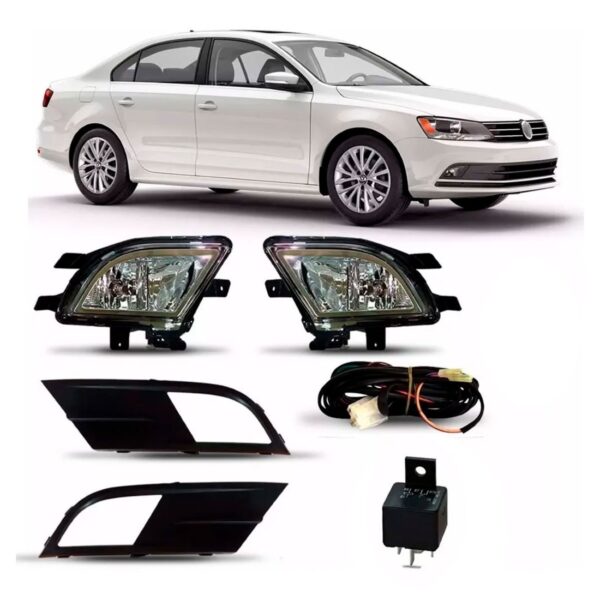 Kit Farol Milha Auxiliar Neblina Jetta 15 À 2017 Com Grade.