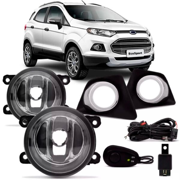 Kit Farol Milha Auxiliar Ecosport 2013 A 2017 Aro Cromado