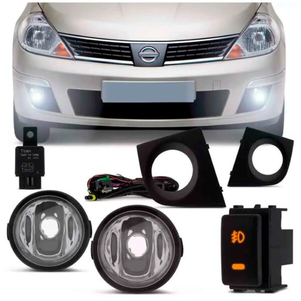 Kit Farol Neblina Milha Tiida 2012 À 2015 Com Grade Cristal