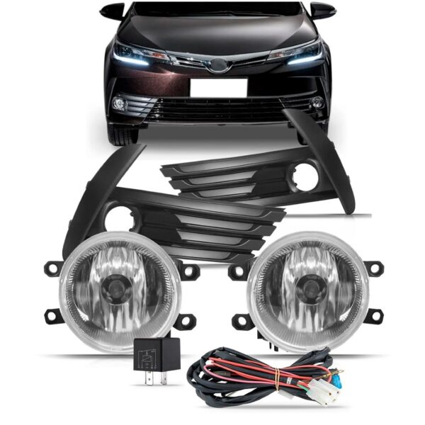 Kit Farol Milha Auxiliar Corolla 2018 2019 C/ Grade Preto