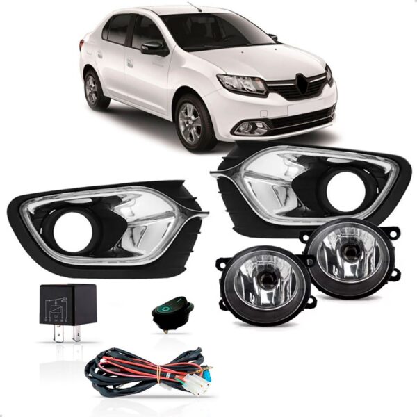 Kit Farol Milha Neblina Logan 2015 2016 2017 Moldura Cromada