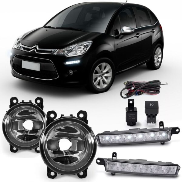 Kit Farol Neblina Milha Citroen C3 2013 À 2017 Com Daylight