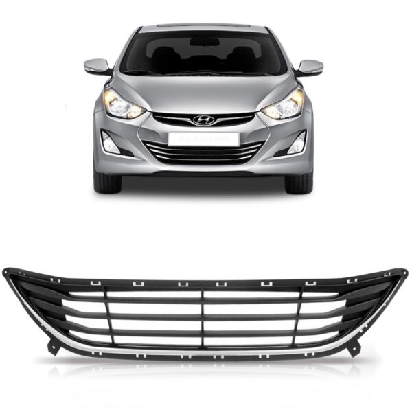 Grade Inferior Parachoque Hyundai Elantra 2015 16 1a Linha Cinza Moldura Cromada