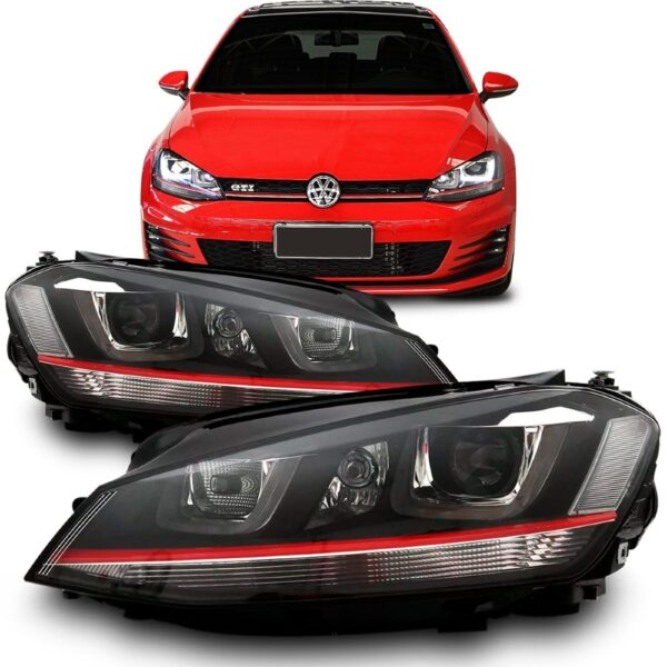 Par Farol Golf Gti Mk7 Tsi Led Vw Faixa Vermelha 14/16