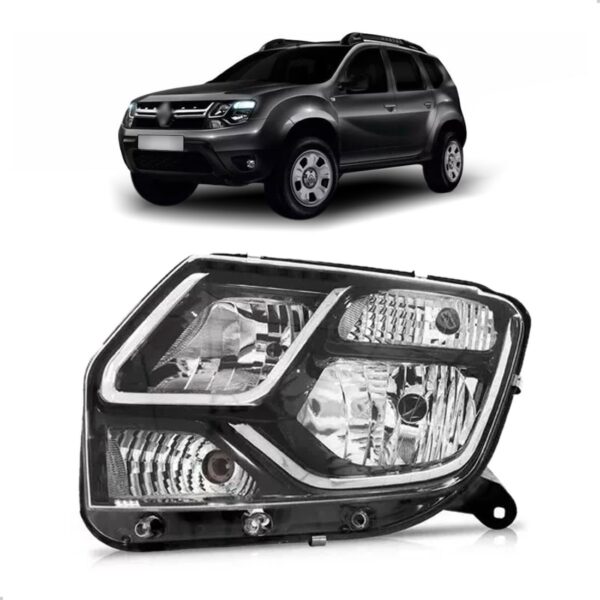Farol Duster 15 16 Manual Preto Com Friso Cromado 1ª Linha Esquerdo/motorista