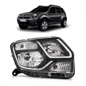 Farol Duster 15 16 Manual Preto Com Friso Cromado 1ª Linha Direito/passageiro