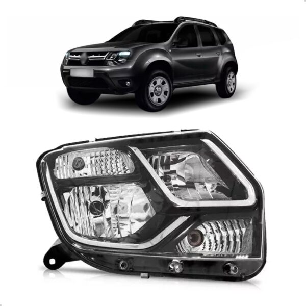 Farol Duster 15 16 Manual Preto Com Friso Cromado 1ª Linha Direito/passageiro