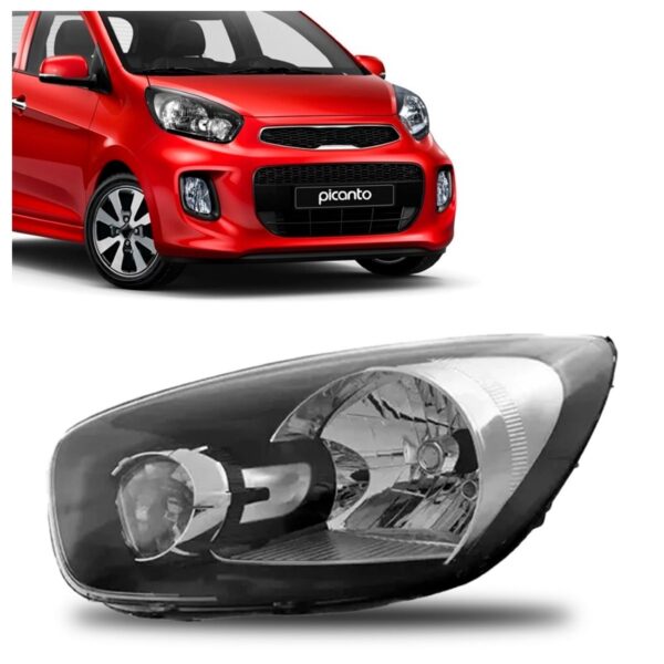 Farol Para Picanto 2012 A 2017 Manual Máscara Negra 1ª Linha - Esquerdo/motorista
