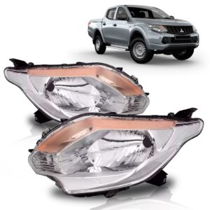 Farol L200 Triton 16 2017 Manual Cromado Com Sinaleira Âmbar Lado Esquerdo