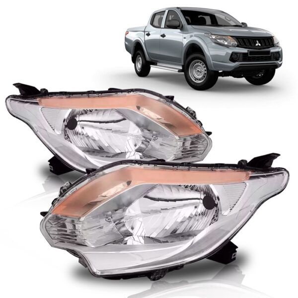 Farol L200 Triton 16 2017 Manual Cromado Com Sinaleira Âmbar Lado Esquerdo