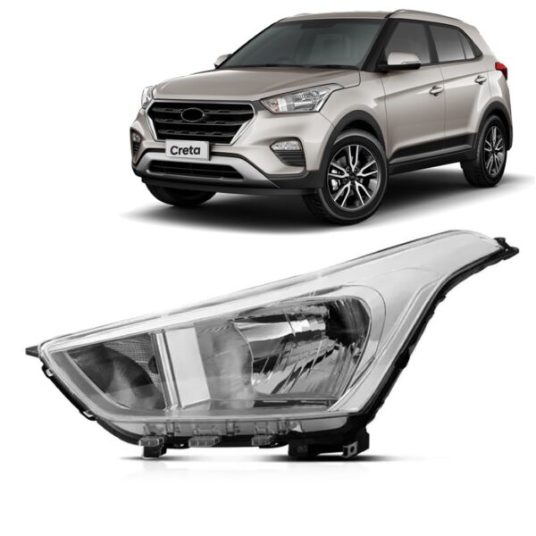 Farol Para Hyundai Creta 17 18 19 20 Manual Cromado 1ª Linha - Esquerdo/motorista