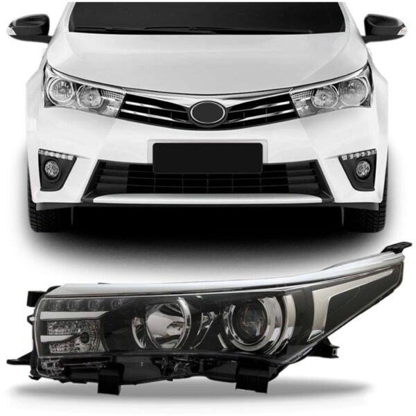 Farol Toyota Corolla 2014 15 16 17 Cromado Com Led 1ª Linha - Esquerdo/motorista