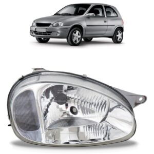 Farol Corsa 2000 A 2009 Carcaça Cinza Lente Policarbonato Lado Direito