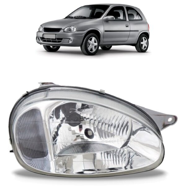 Farol Corsa 2000 A 2009 Carcaça Cinza Lente Policarbonato Lado Direito