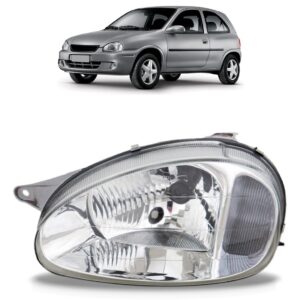Farol Corsa 2000 A 2009 Carcaça Cinza Lente Policarbonato Lado Esquerdo