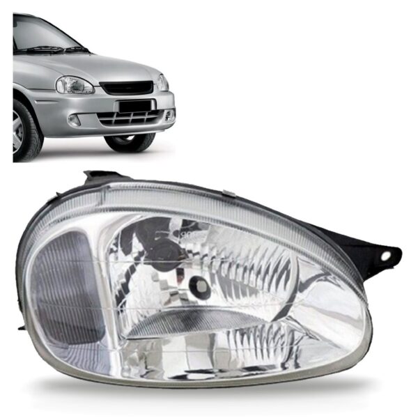 Farol Corsa 2000 A 2002 Carcaça Preta Lente Policarbonato Lado Direito