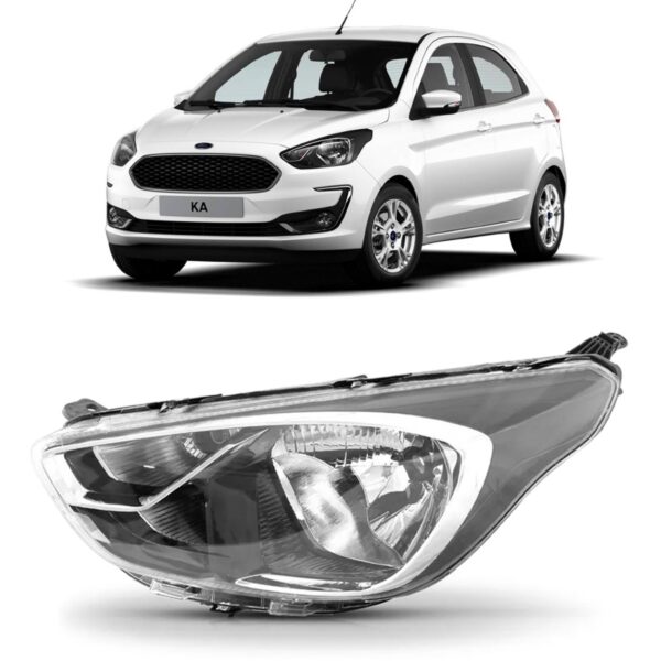 Farol Cromado/preto Manual Ka 2019 2020 2021 2022 1ª Linha - Esquerdo/motorista