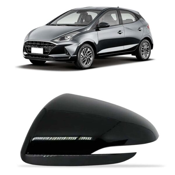 Capa Retrovisor Hb20 2020 A 2022 C/ Furo Sinaleira Preta Lado Esquerdo