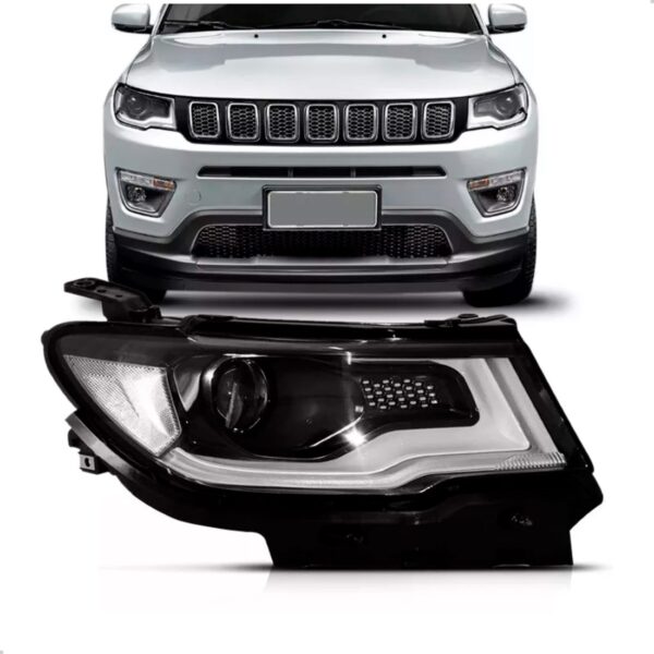 Farol Compass 2017 A 2021 Eletrico Com Motor Com Xenon E Led Lado Direito