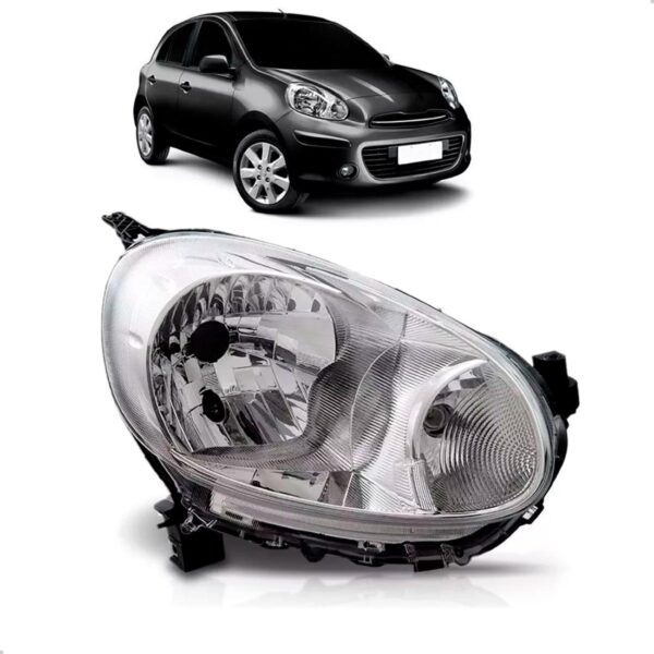 Farol Para Nissan March 11 2012 2013 Cromado Manual 1ª Linha Direito/passageiro