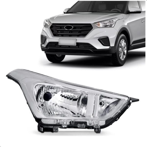 Farol Creta 2017 Até 2021 Cromado Manual 1ª Linha - Direito/passageiro