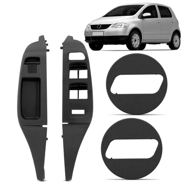 Jogo Moldura Botao Vidro Eletrico Fox 2004 A 2009 4p Cinza