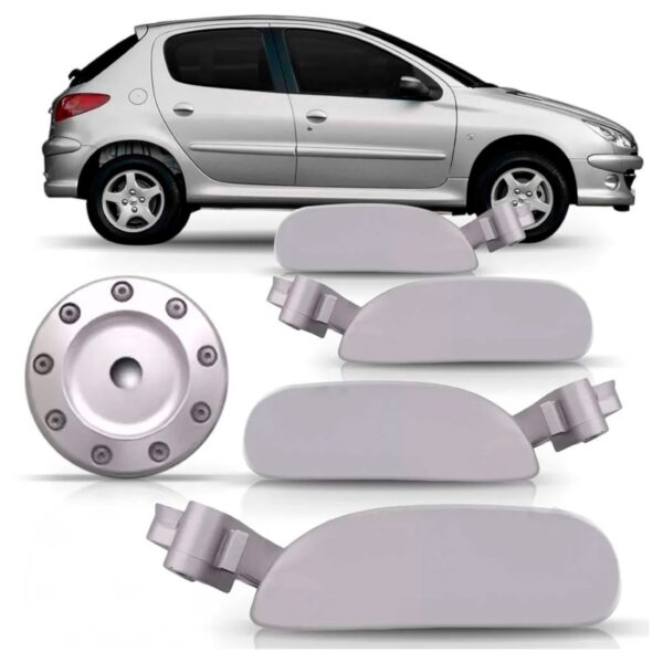 Kit Macaneta Cromado Acetinada  Tampa Combustivel Peugeot 4p