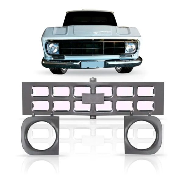 Kit Grade Radiador  D10 1974 A 1984 Preto Com Aros Ferro Preto