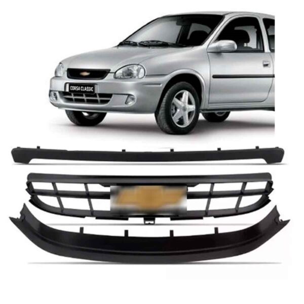 Kit 3 Peças Grade Radiador Corsa 2008 2009 2010 1a Linha Preto